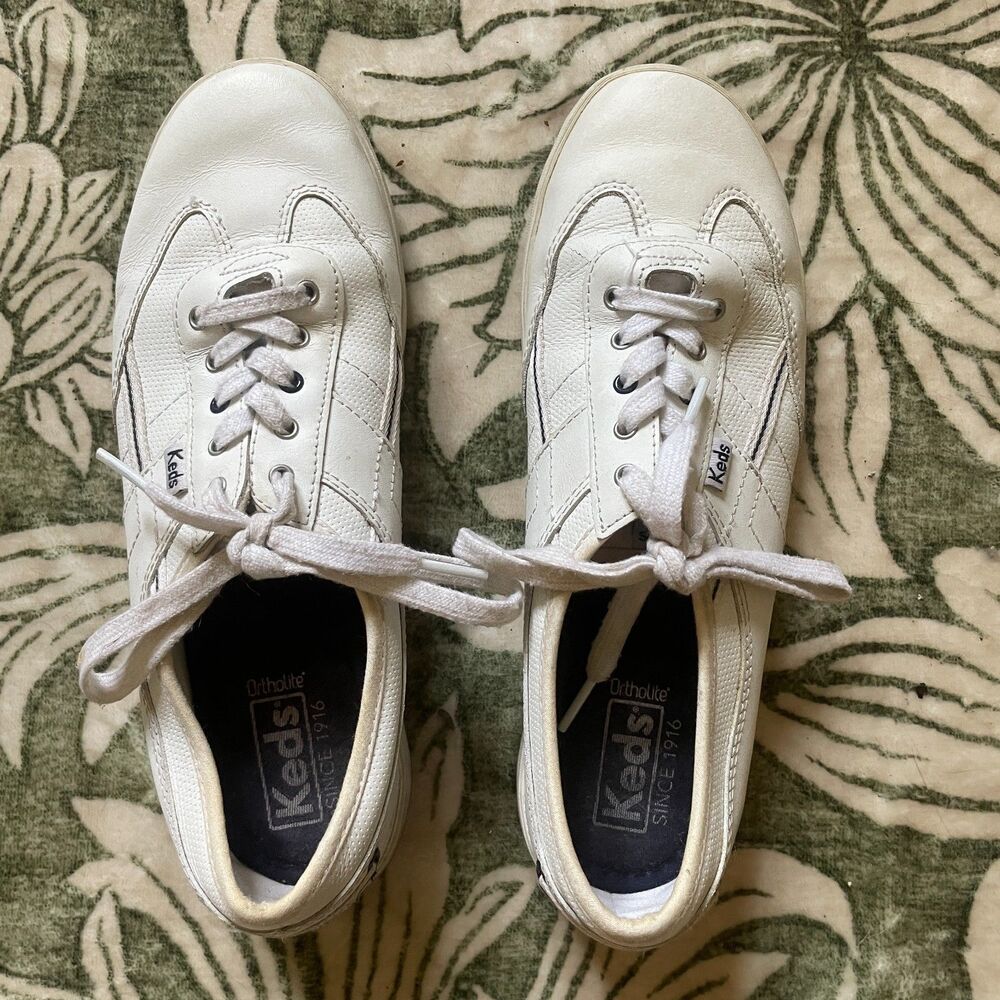 White Keds Craze Lace Up Leather Sneakers with Ortholite Soles, Size 8, WH53121